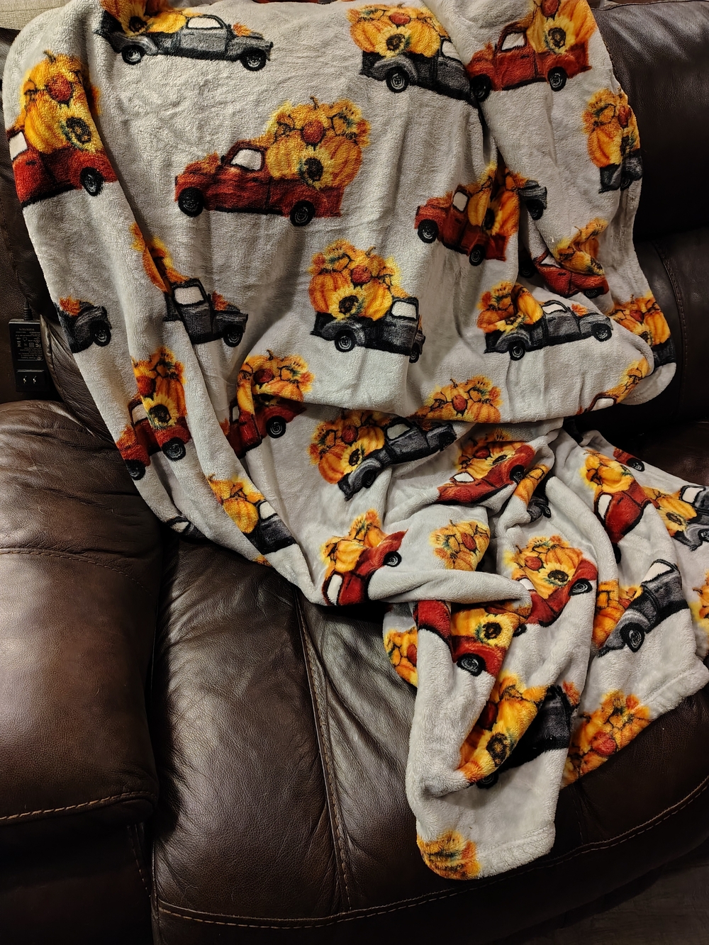 Cozy Kids Pajama Blanket with Red And Black Truck & Sunflower Pumpkin 60"/80"